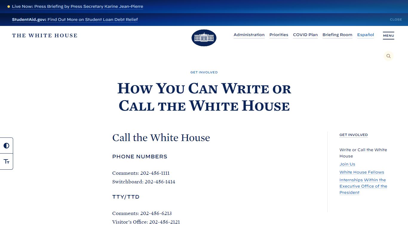 Write or Call the White House - The White House